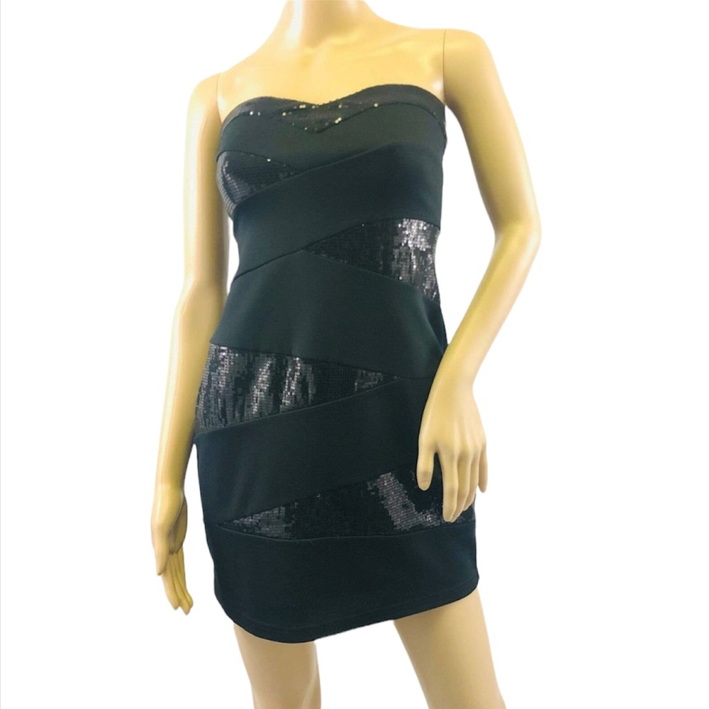 Women's Have & Have Black Sequin Stretch Sleeveless Bodycon Dress L